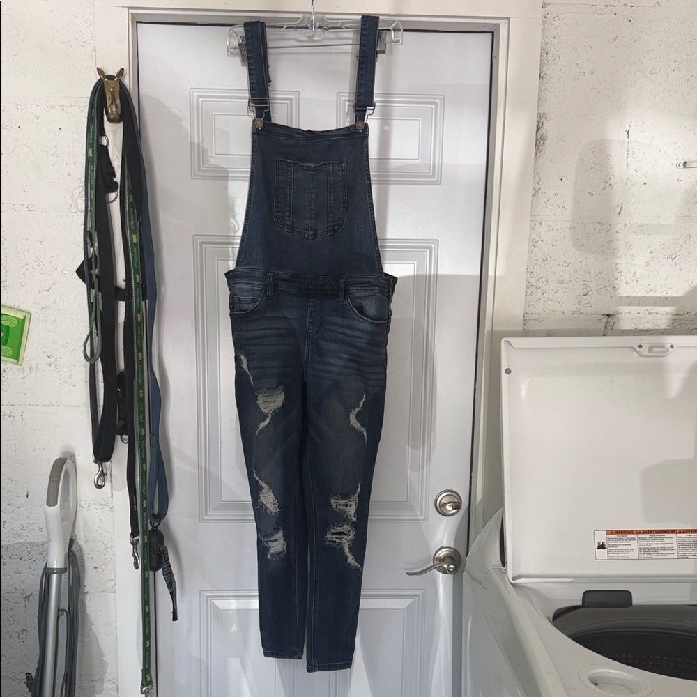 KanCan Men's Distressed Blue Denim Overalls - Size Small - NEVER WORN